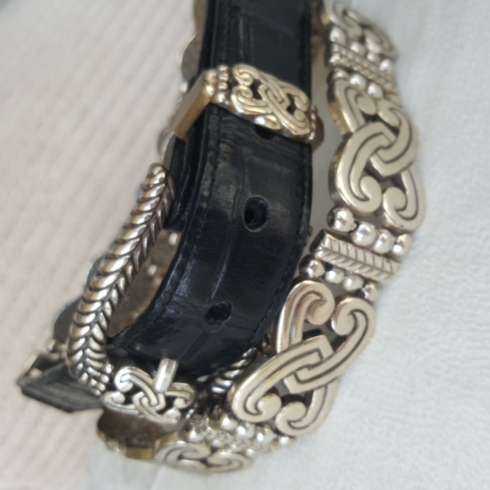 BRIGHTON ♡ Beautifully Design Detailed Vintage Silver Hardware Leather Belt M|30